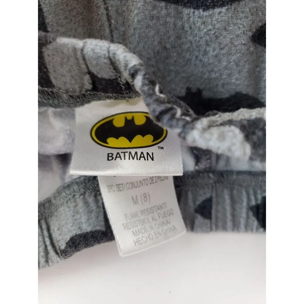 Batman Kids Pajamas Gray Black Superhero Boys 2 Piece Pant Set Button Sleepwear‎